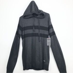 Aeropostale Charcoal Gray Black Stripe Drawstring Hood Pullover Sweater NEW